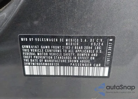 2024 Volkswagen Jetta 1.5T Se из США, поврежденный, VIN 3VW7M7BU5RM088126